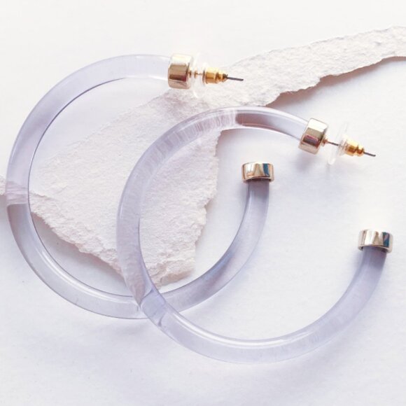 Blue Lucite Hoop Earrings - Picture 5 of 6